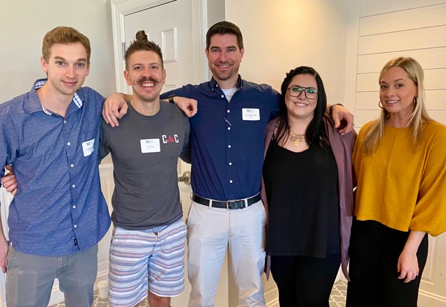 SoDel Concepts’ retreat attendees shown are (l-r) Chad McMaster, general manager of Lupo Italian Kitchen; Dru Tevis, corporate pastry chef; Drew Synnestvedt, assistant manager at the Clubhouse at Baywood; Stephanie Delp, event coordinator at The Clubhouse at Baywood; and Stephanie Kauffman, director of event sales for the Clubhouse.